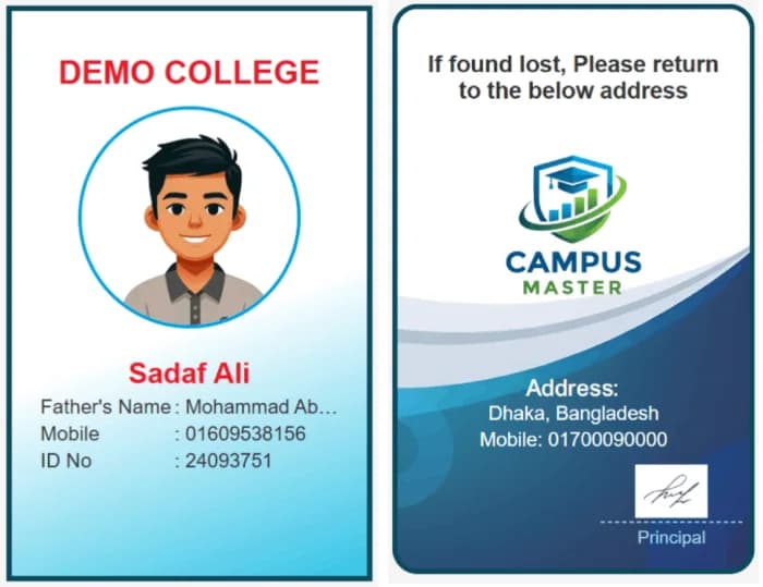 Student ID card template — blue gradient