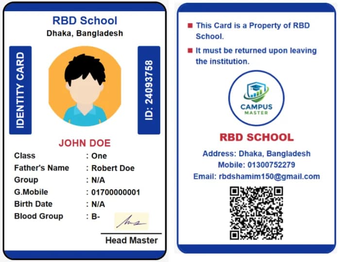 Student ID card template — blue